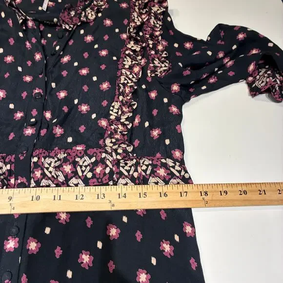 Free People Black Ruffle Trim Callico Skies Midi Dress Sz Medium - Picture 10 of 12